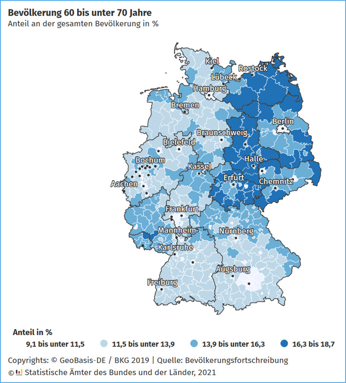 Bevölkerung 60 bis unter 70 Jahre
