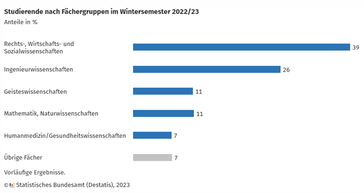 Studierende nach Fächergruppen WS 2022 23