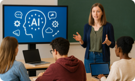 Lehrerin erläutert KI (Symbolbild) Lehrerin erläutert KI